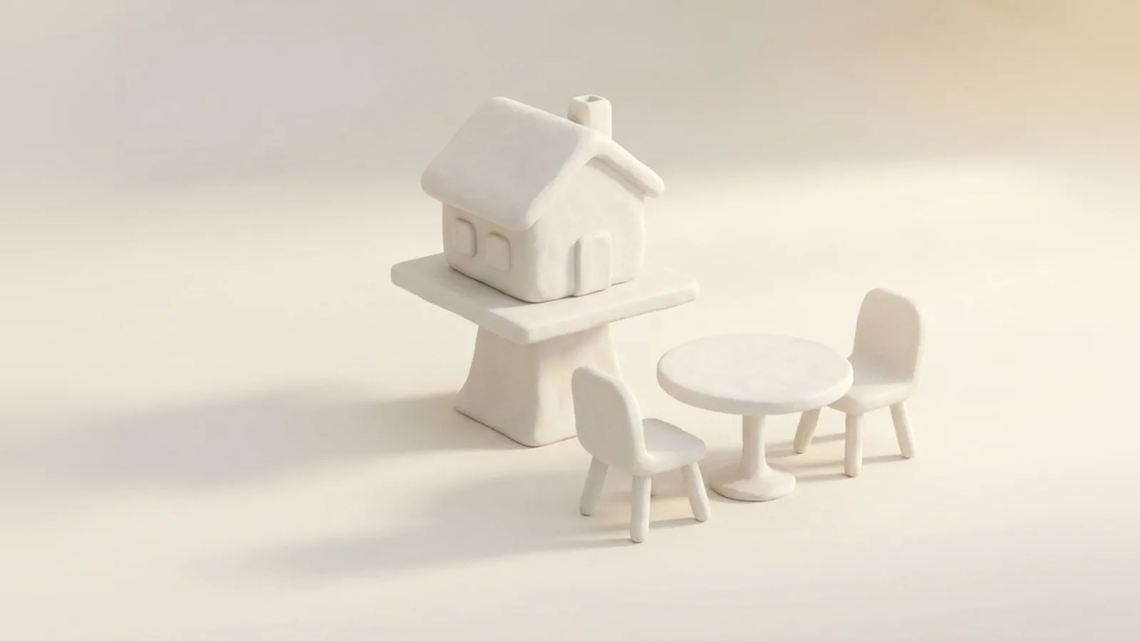 住宅の模型と商談の席の絵(説明用)
